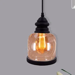 Homesake Black Adjustable Hanging Lighting With Amber Glass Jar Shade-image-1