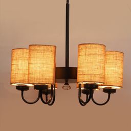 Devansh Beige & Black 6 Jute Lamp Shades Chandelier-image-43