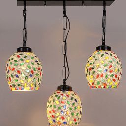 Devansh White & Blue Textured Cluster Mosaic Glass Hanging Lamp-19