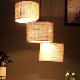 Devansh Beige Set Of 3 Jute Round Drum Cluster Hanging Lamp-2