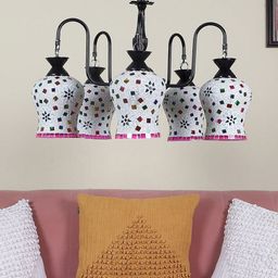 MFD HOME FURNISHING Black & White Textured 5 Shade Light Ceiling Lamp-48