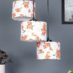 Devansh White Set Of 3 Cotton Round Drum Cluster Hanging Lamp-4