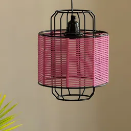 ExclusiveLane Pink & Black Cotton Weaved Abstract Shaped Iron Ceiling Lamp-8
