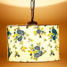 Devansh Multicolored Floral Print Cotton Drum Hanging Lamp-10
