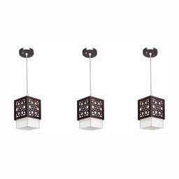 Whiteray Brown & White 3 Pieces Textured Wooden Contemporary Ceiling Lamp-8