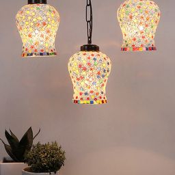 Devansh White & Blue Textured Cluster Mosaic Glass Hanging Lamp-22