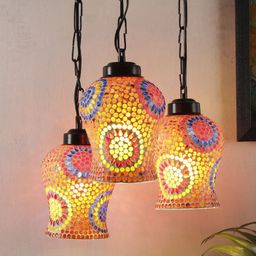 Devansh Orange Mosaic Glass Cluster Hanging Lamp-12
