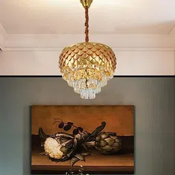 ADWAIT Gold Toned & Transparent 3 Tier Ceiling Lamp-37