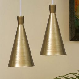Homesake Set of 2 Gold-Toned Metal Cone Shade Pendant Ceiling Light-12