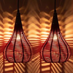 ExclusiveLane Dark Brown Set Of 2 Jute Spherical Iron Hanging Pendant Lamp-37