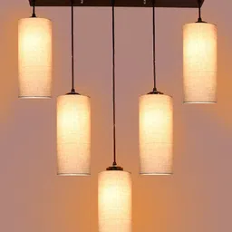 Devansh Grey Cotton Round Quintuple Hanging Lamp-image-35