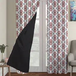 HOUZZCODE White & Grey Set Of 2 Back Out Door Curtain-37