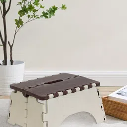 prettykrafts Brown & Beige Colourblocked Folding Stool-52