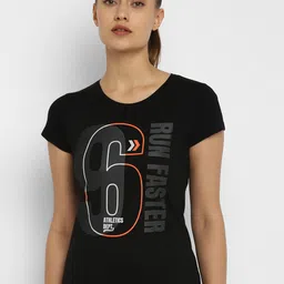 appulse Women Black Typography Printed Slim Fit Running T-shirt-picture-12