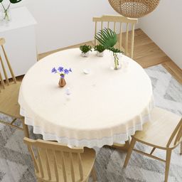 DREAM WEAVERZ Cream-Coloured & White Solid 4-Seater Round Dining Table Cover-image-61
