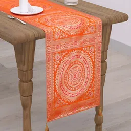 E-Ezra Orange Coloured & Beige Woven Design Table Runner-image-50