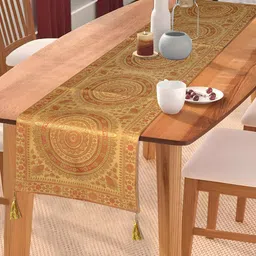E-Ezra Gold-Toned Self Design Pure Silk Table Runner-image-20