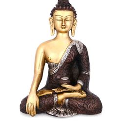 CraftVatika Gold-Toned & Brown Buddha Brass Idols Earth Touching Tibetan Sakyamuni Showpiece-image-93