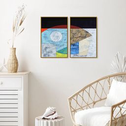 999Store Set Of 2 Blue & Black Printed Landscape Abstract Painting Wall Art-9