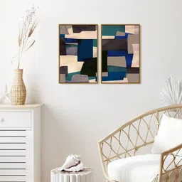 999Store Set Of 2 Blue & Brown Printed Centuries Abstract Painting Wall Art-18