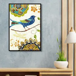 999Store White & Blue Floating Frame Eastern Tales  Birds Painting Wall Art-picture-33