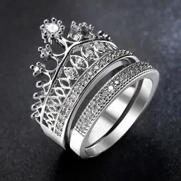 Yellow Chimes Women Set Of 2 Silver-Plated White Crystal-Studded Finger Rings-16
