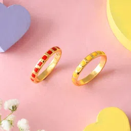 Voylla Set Of 2 Gold-Plated Textured Check Enamel Stackable Finger Ring-32