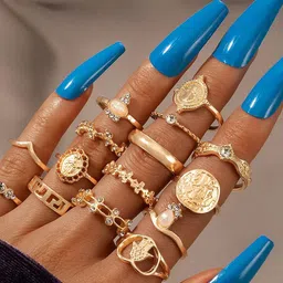 Jewels Galaxy Set of 15 Gold-Plated Contemporary Stackable Finger Rings-54
