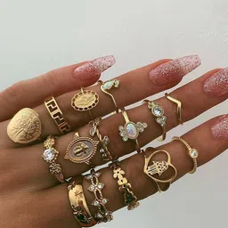 Jewels Galaxy Set Of 15 Gold-Plated & Stone Studded Stackable Finger Rings-27
