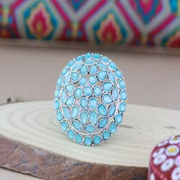 I Jewels Silver-Plated Kundan-Studded Adjustable Finger Ring-50