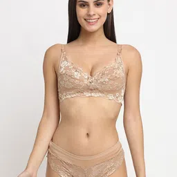 Friskers Women Beige Self-Design Lace Lingerie Set O-308-09-image-52