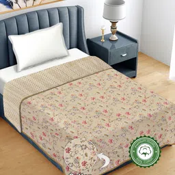 FABINALIV Beige & Pink Floral AC Room 300 GSM Single Bed Dohar-image-5