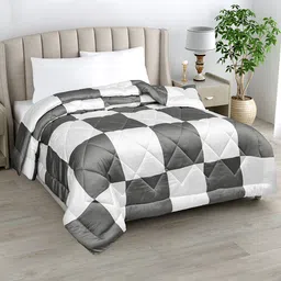 LINENWALAS Happy Sleeping White & Grey Checked Vegan Silk AC Room 233 GSM Single Bed Duvet-image-83
