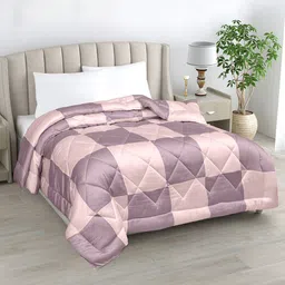 LINENWALAS Happy Sleeping Mauve & Pink Checked Vegan Silk AC Room 233 GSM Single Bed Duvet-image-22