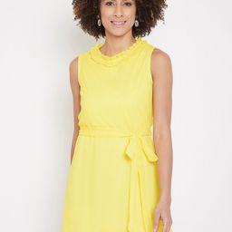 La Zoire Yellow Ruffle Detailed Chiffon Mini Dress-image-4