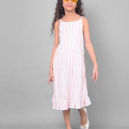 Crimsoune Club Kids-Girls Striped Round Neck A-Line  Mini Dress-image-34