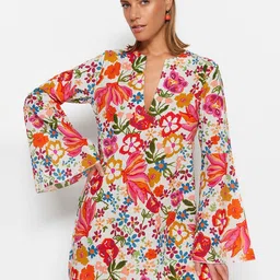 Trendyol Floral Printed Bell Sleeve Cotton Mini A-Line Dress-picture-53