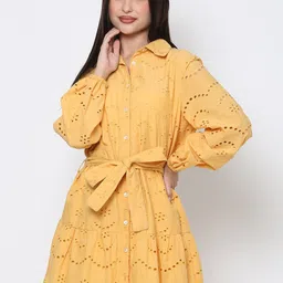 DRIRO Women Schiffli Belted Shirt Mini Dress-picture-12