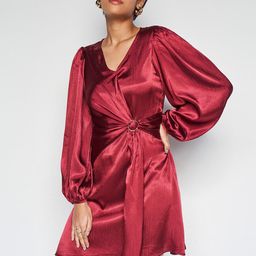 AND V-Neck Puff Sleeves Gathered Detailed A-Line Dress-image-5