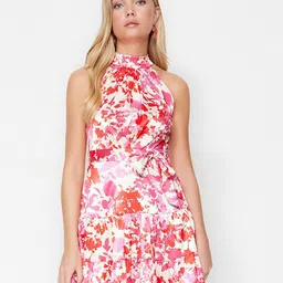Trendyol Floral Printed Halter Neck Fit & Flare Mini Dress-image-23