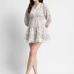 Madame Floral Print Cuffed Sleeve Fit & Flare Cotton Mini Dress-image-18