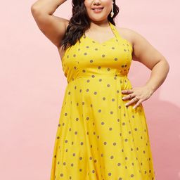 Berrylush Curve Polka Dot Print Halter Neck Fit & Flare Dress-image-46