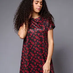 GO DEVIL Typography Printed Cotton A-Line Mini Dress-image-51