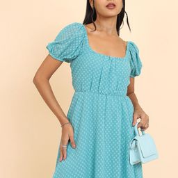 Tokyo Talkies Sea Green Self Design A-Line Dress-image-89