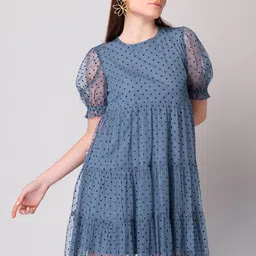 FabAlley Polka Dots Printed Puff Sleeve A-Line Dress-picture-48