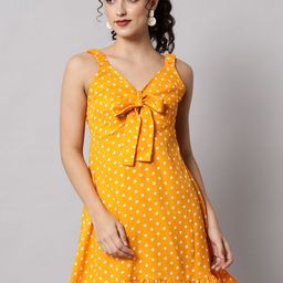emeros Yellow & White Crepe A-Line Dress-image-87