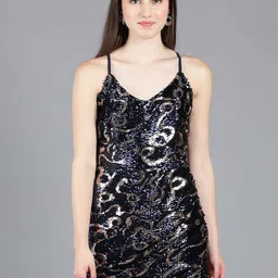 Amagyaa Embellished Shoulder Straps Net Sheath Mini Dress-picture-33