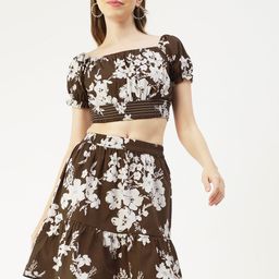 Moomaya Floral Printed Cotton Crop Top With Skirt Co-Ords-picture-40
