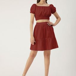 Moomaya Pure Cotton Crop Top With Mini Skirt-picture-58