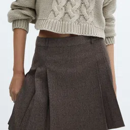 MANGO Solid Box Pleated A-Line Mini Skirt-image-86